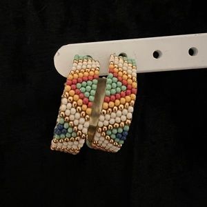 Aztec-patterned Beaded Hoop Earrings